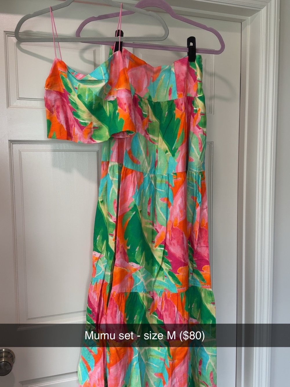 Show Me Your MuMu Pink Green Orange Tropical Crop Top & Maxi Skirt Set